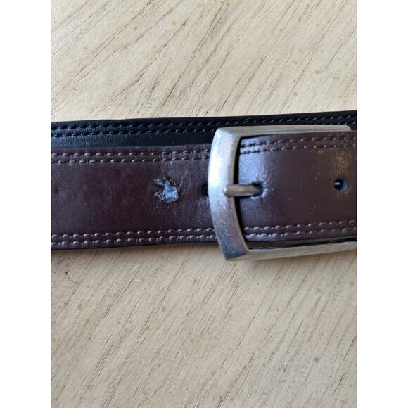 Men's Size 48 Genuine Dickies Black Brown Leather Belt Nickel Buckle Large Used - Picture 5 of 6